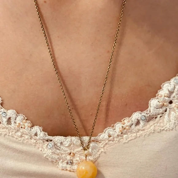 Whimsical Gold Necklace with Large Round Buttercream  Pendant - Picture 3 of 3